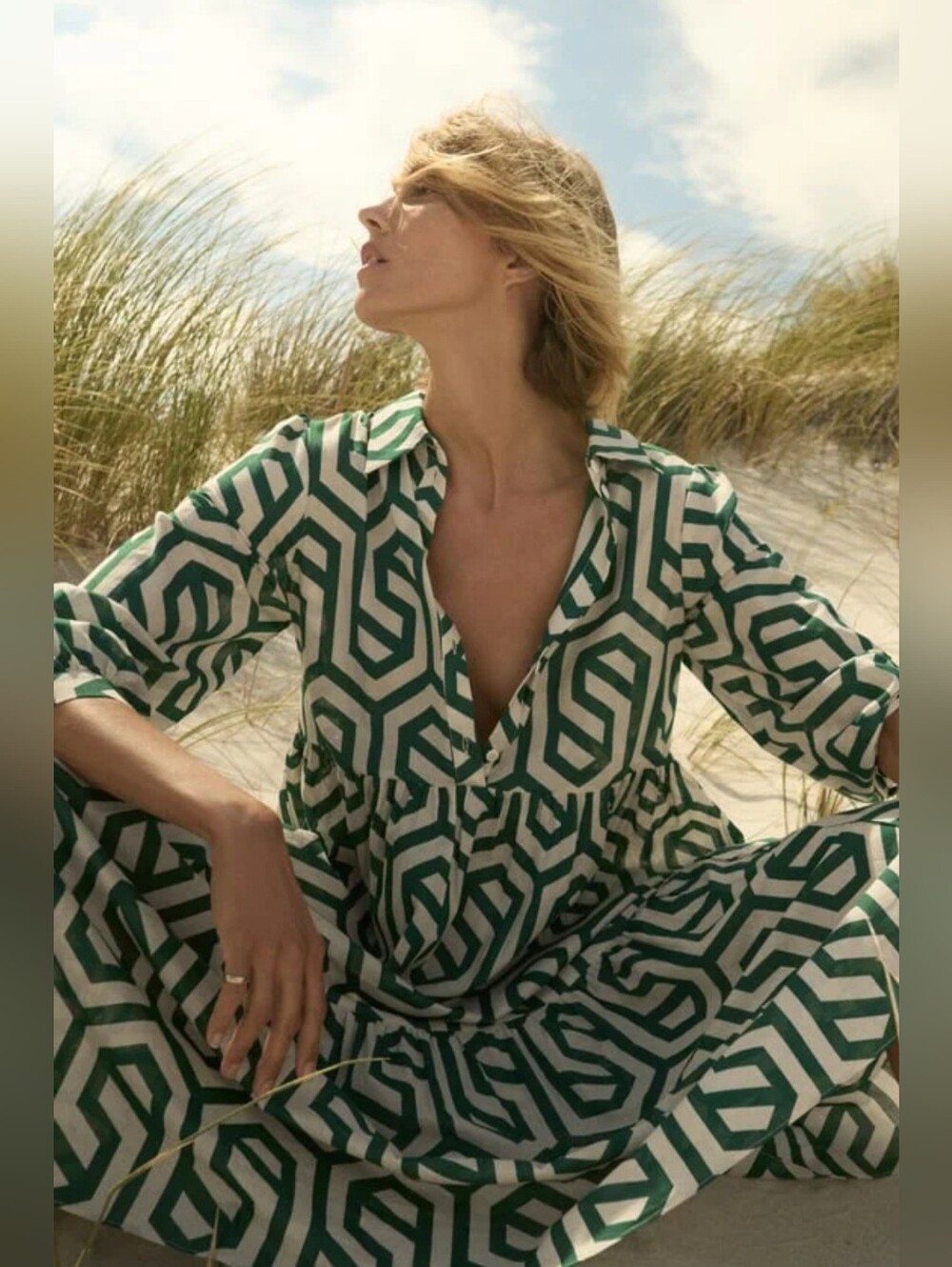 Zara  Geometric Print Tiered Midi Dress